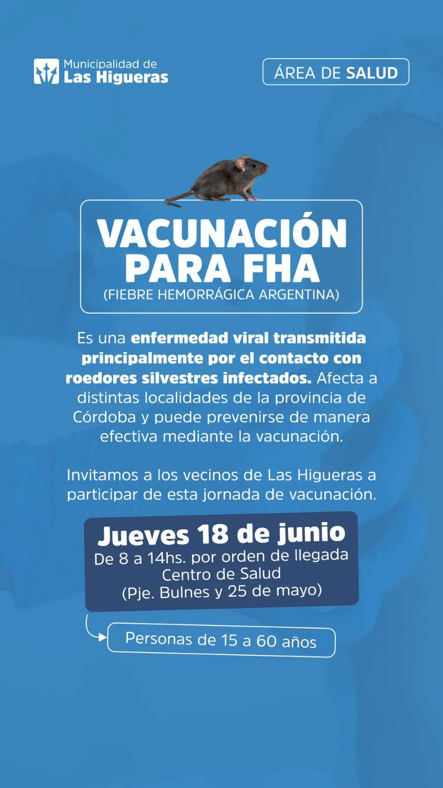 Imagen de la noticia: Se realizará una jornada de vacunación contra la Fiebre Hemorrágica Argentina